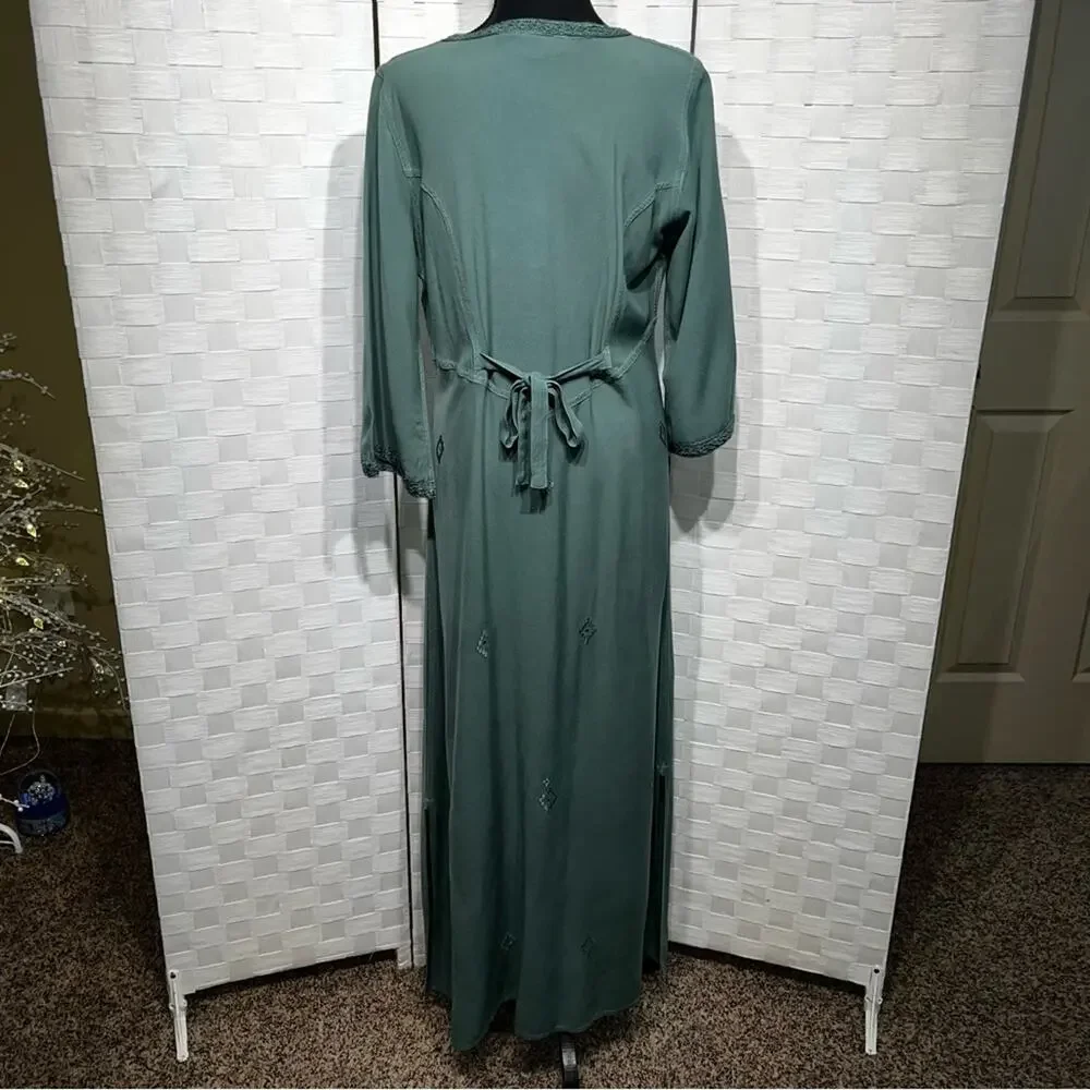 Soft Surroundings Womens Embroidered Sequin Kaftan Maxi Dress Size Small Green - Picture 3 of 11